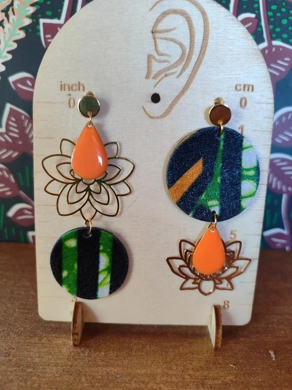 Pendientes tela wax y cuero – photo 3